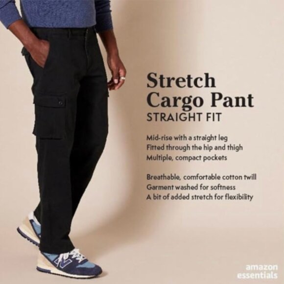 AMAZON ESSENTIALS Mens Straight Fit Stretch Cargo Pant Sz 42x30 Olive Green NWOT - Picture 2 of 6